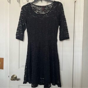 Black Lace Three Quarter Sleeve Dress